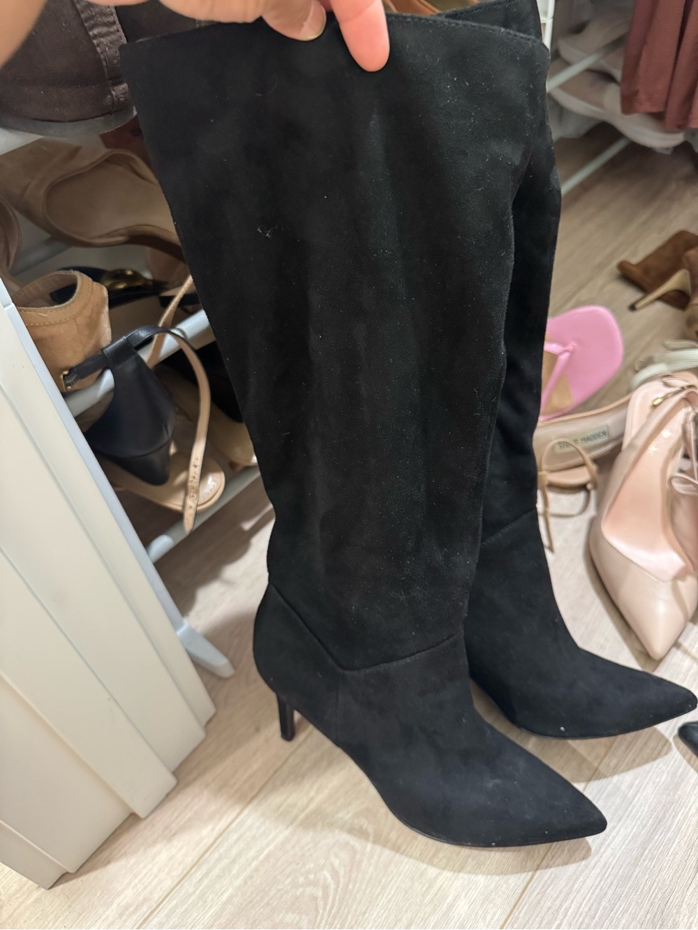 Jessica Simpson Black Suede Knee-High Pointed Toe Boots - Women